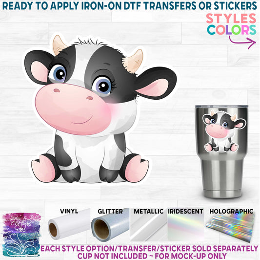 (s361-03) Baby Cow Cows Watercolor Printed Heat Transfer or Sticker