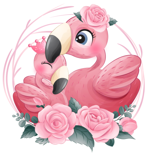 (s361-4-W) Mama & Baby Flamingo Pink Flower