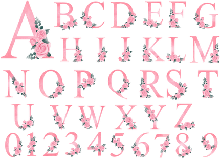 (361-02) Rose Roses Floral Monogram Letter All Letters A-Z Numbers 0-9