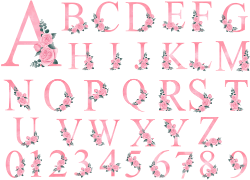 (s361-2) Rose Roses Floral Monogram Letter All Letters A-Z Numbers 0-9