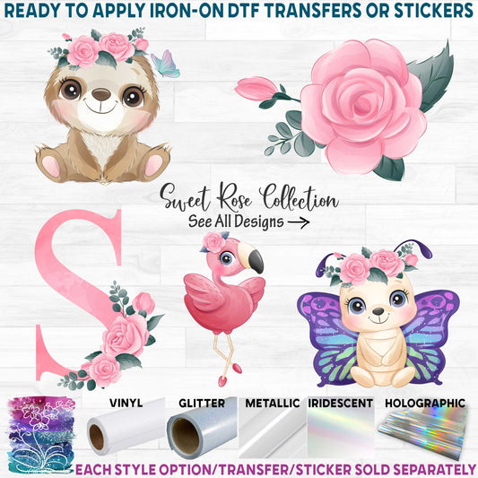 (s361) Illustrated Watercolor Pink Rose Collection Animals Letters Flowers
