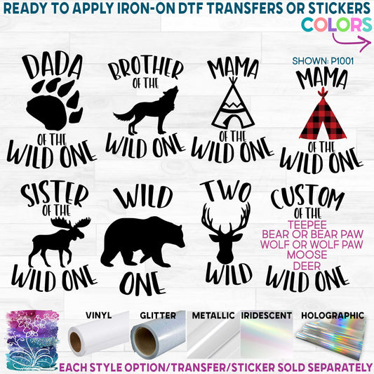 (s365-G) Mama, Family of the Wild One Custom Family Text Printed Heat Transfer or Sticker