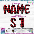 (s367-P1001) Red Black Buffalo Plaid Letters Numbers Custom Name Text