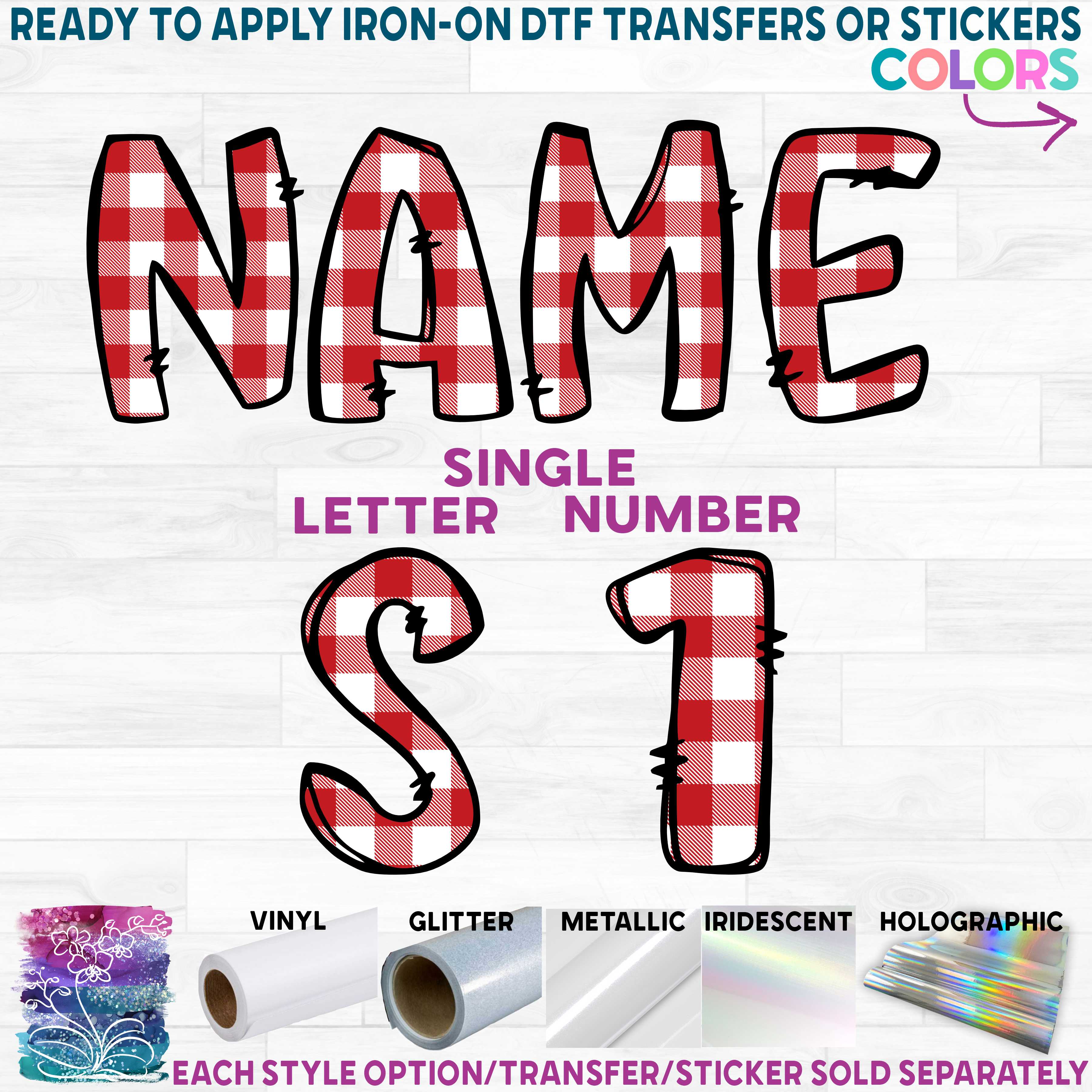 (s367-P1004) Red White Gingham Plaid Letters Numbers Custom Name Text