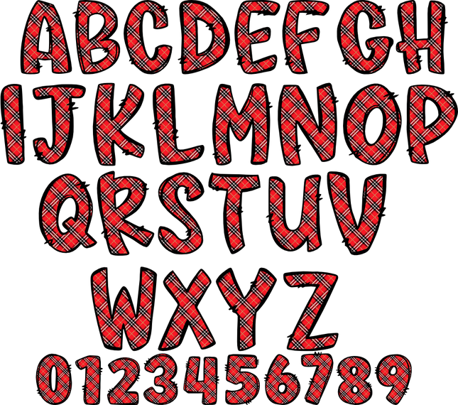 (367-P1017) Red Black Plaid Letters Numbers Custom Name Text Iron-On Transfer