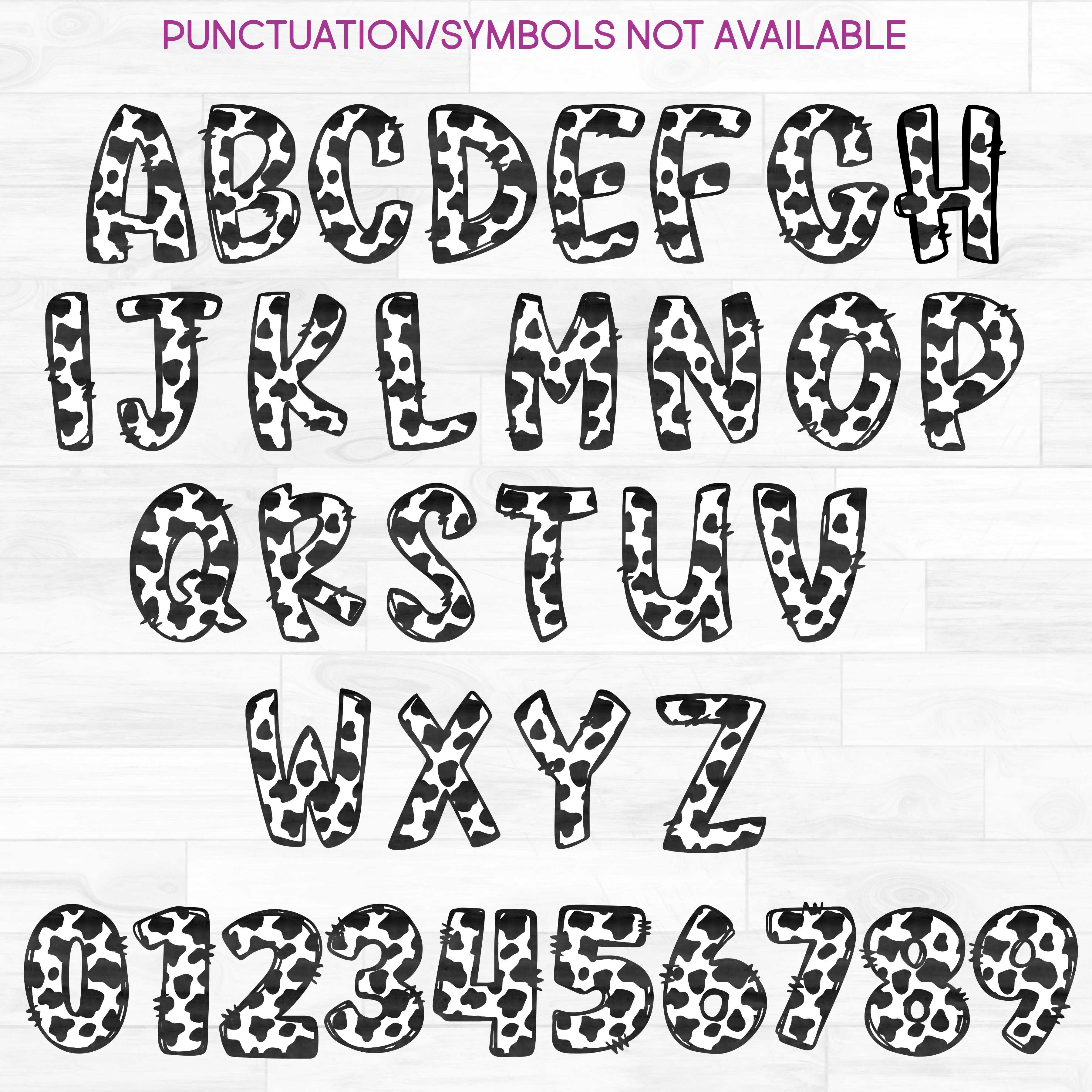 (s367-P4019-WC) Black White Cow Print Letters Numbers Custom Name Text