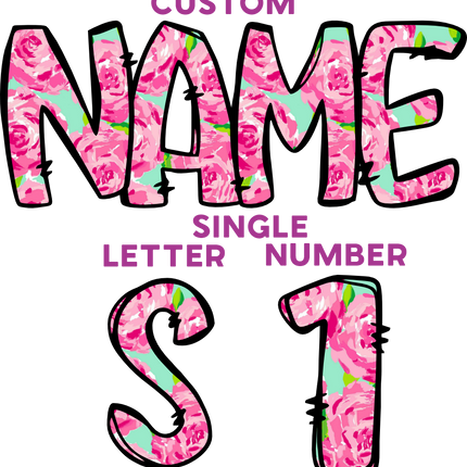 (367-P5001) Roses Floral Letters Numbers Custom Name Text