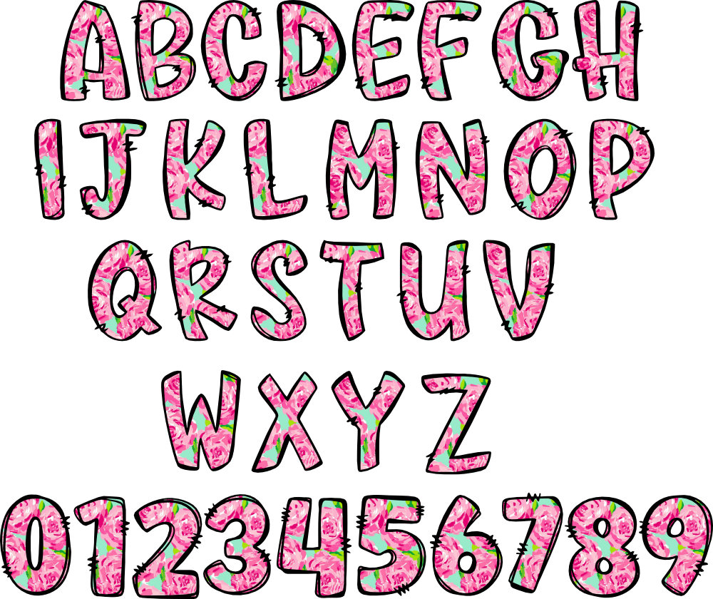 (367-P5001) Roses Floral Letters Numbers Custom Name Text