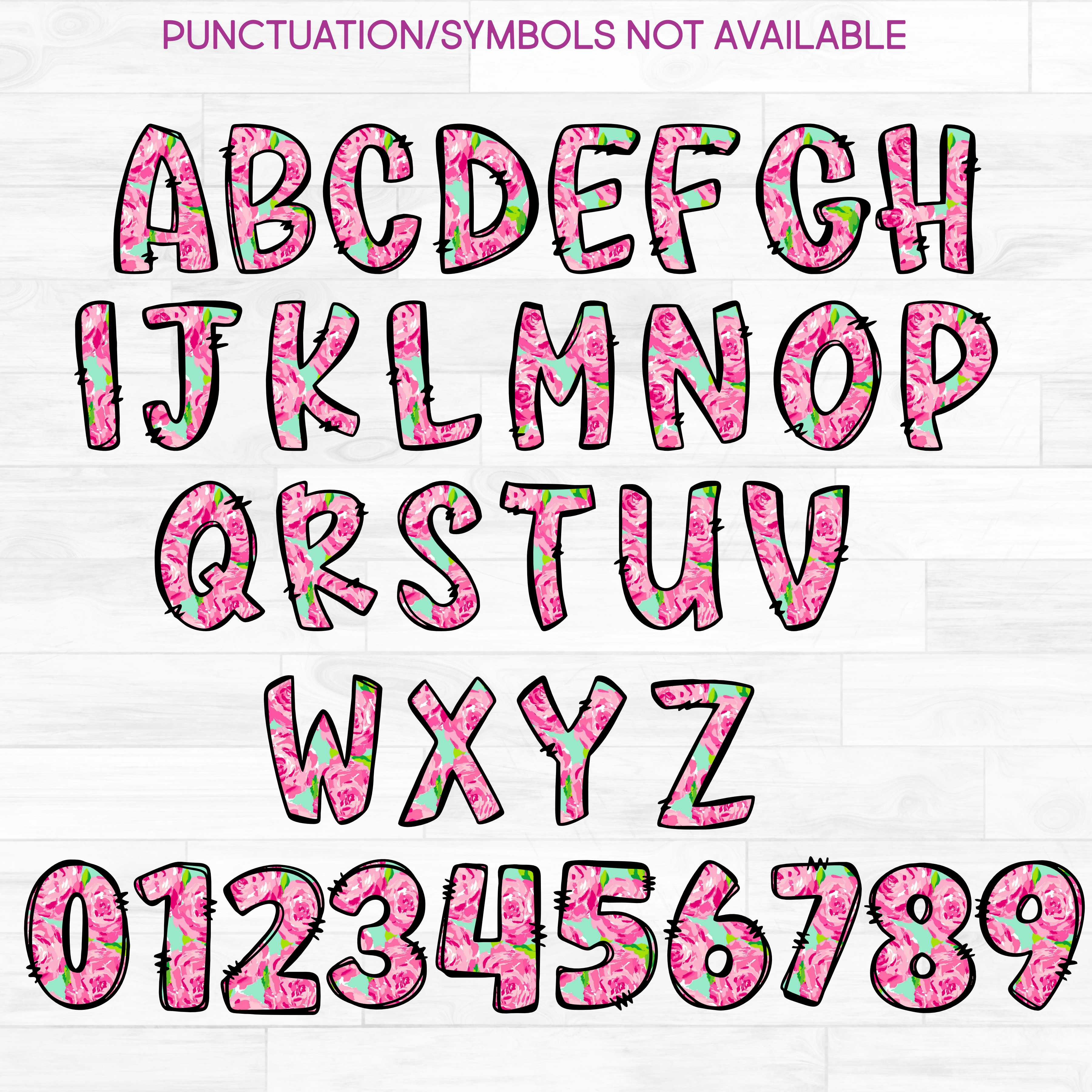 (s367-P5001) Roses Floral Letters Numbers Custom Name Text