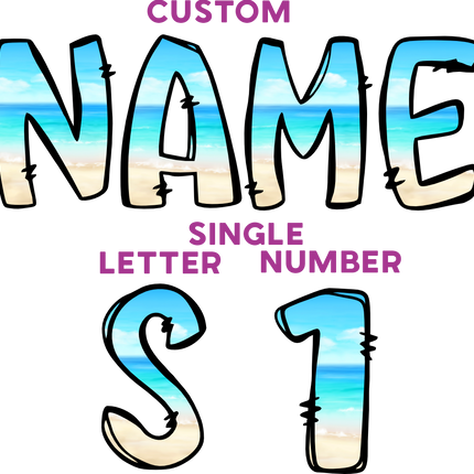 (367-P6210) Beach Ocean Letters Numbers Custom Name Text