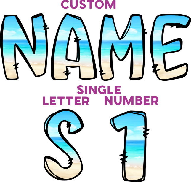 (367-P6210) Beach Ocean Letters Numbers Custom Name Text