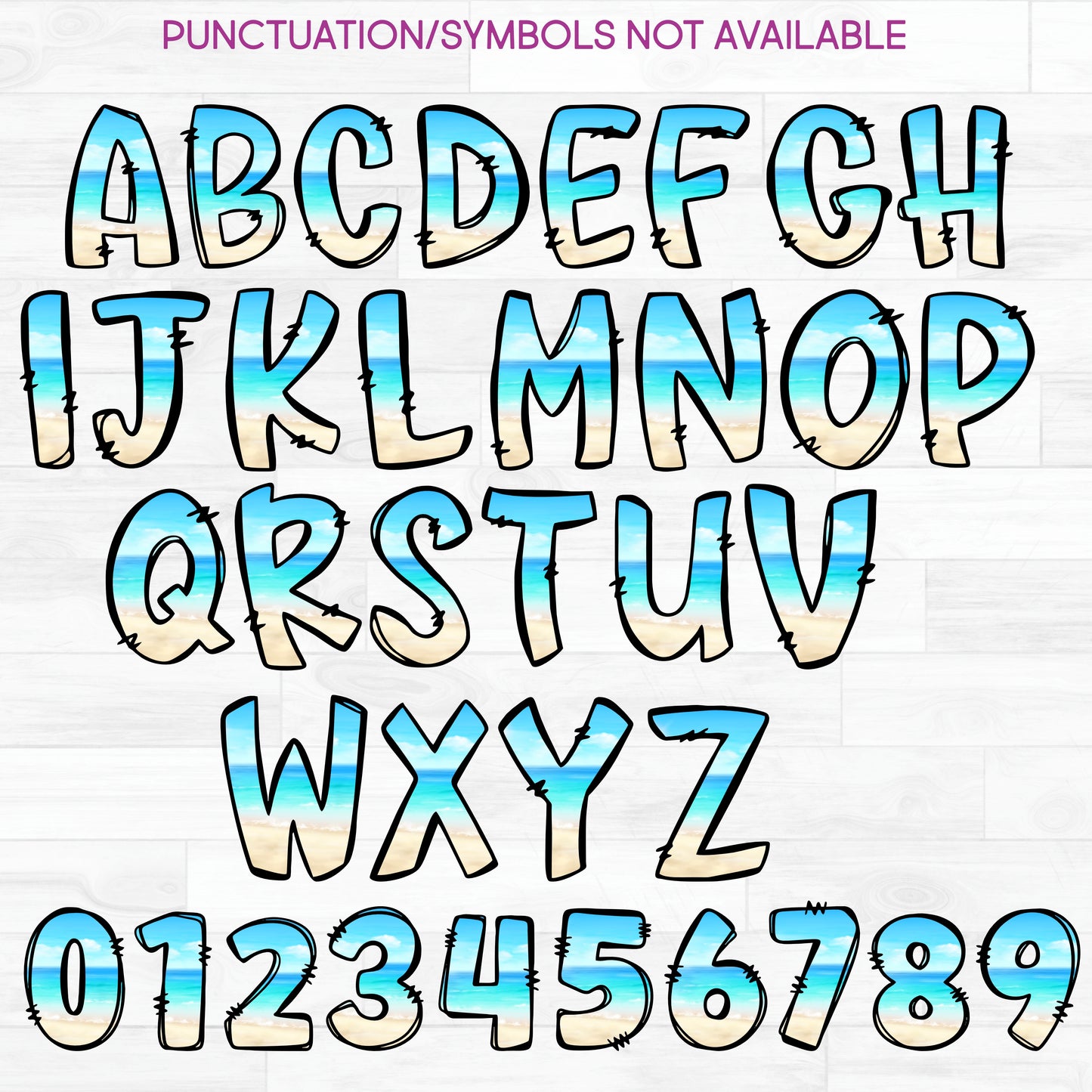 (s367-P6210) Beach Ocean Letters Numbers Custom Name Text