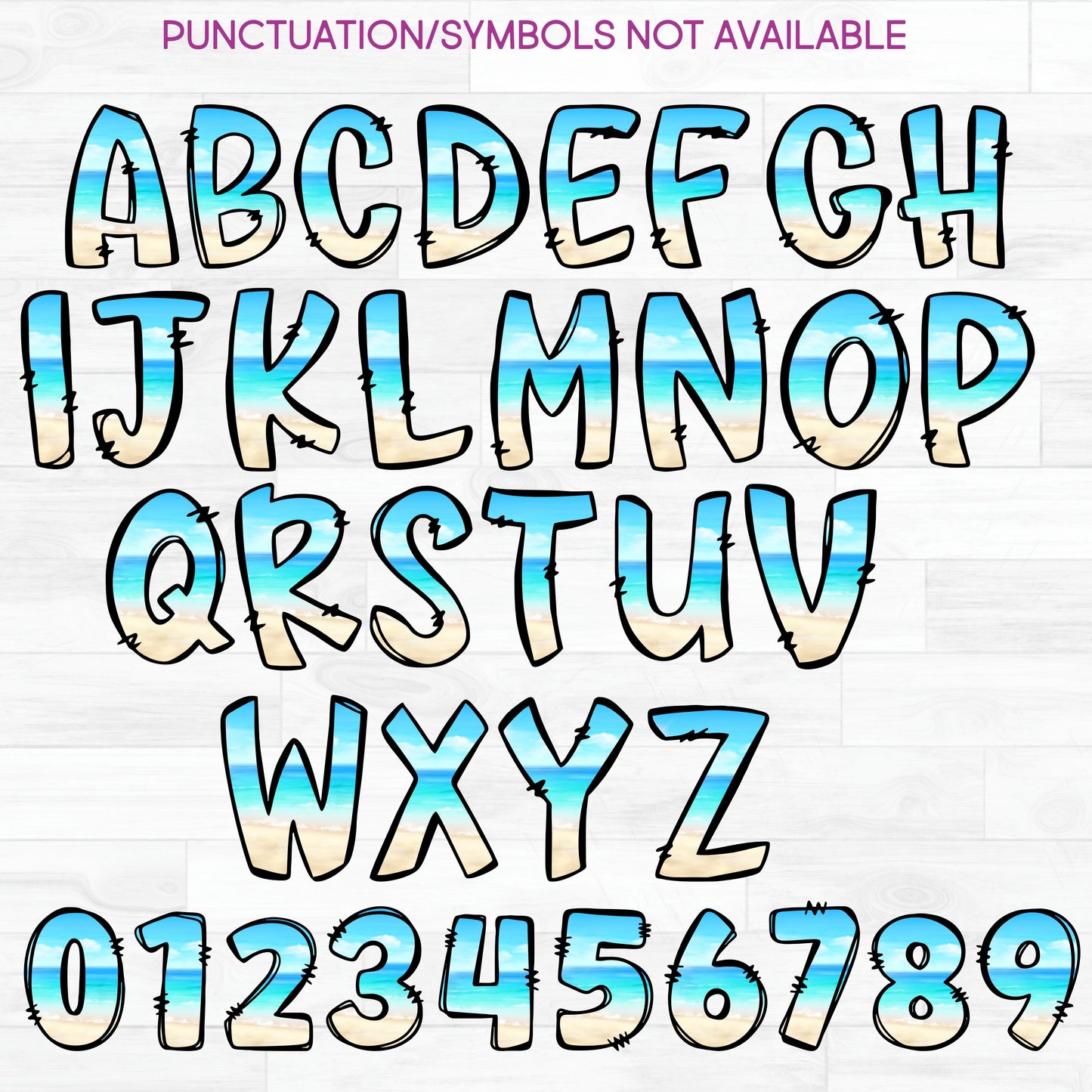 (s367-P6210) Beach Ocean Letters Numbers Custom Name Text