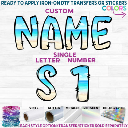 (s367-P6210) Beach Ocean Letters Numbers Custom Name Text