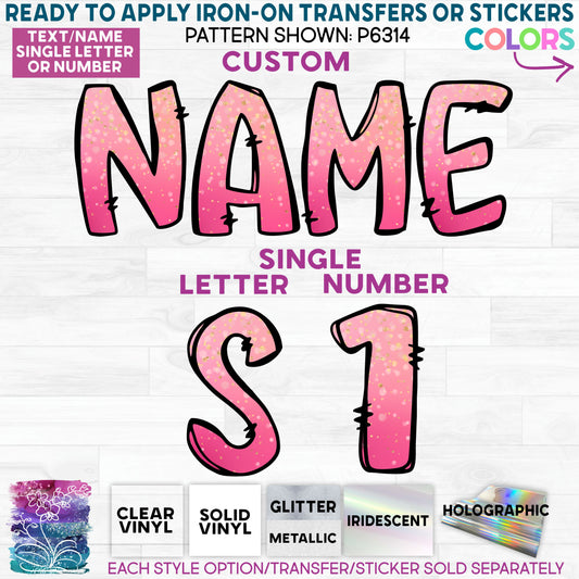 (s367-P6314) Pink Ombre Gold Polka Dots Letters Numbers Custom Name Text Glitter or Vinyl Iron-On Transfer or Sticker