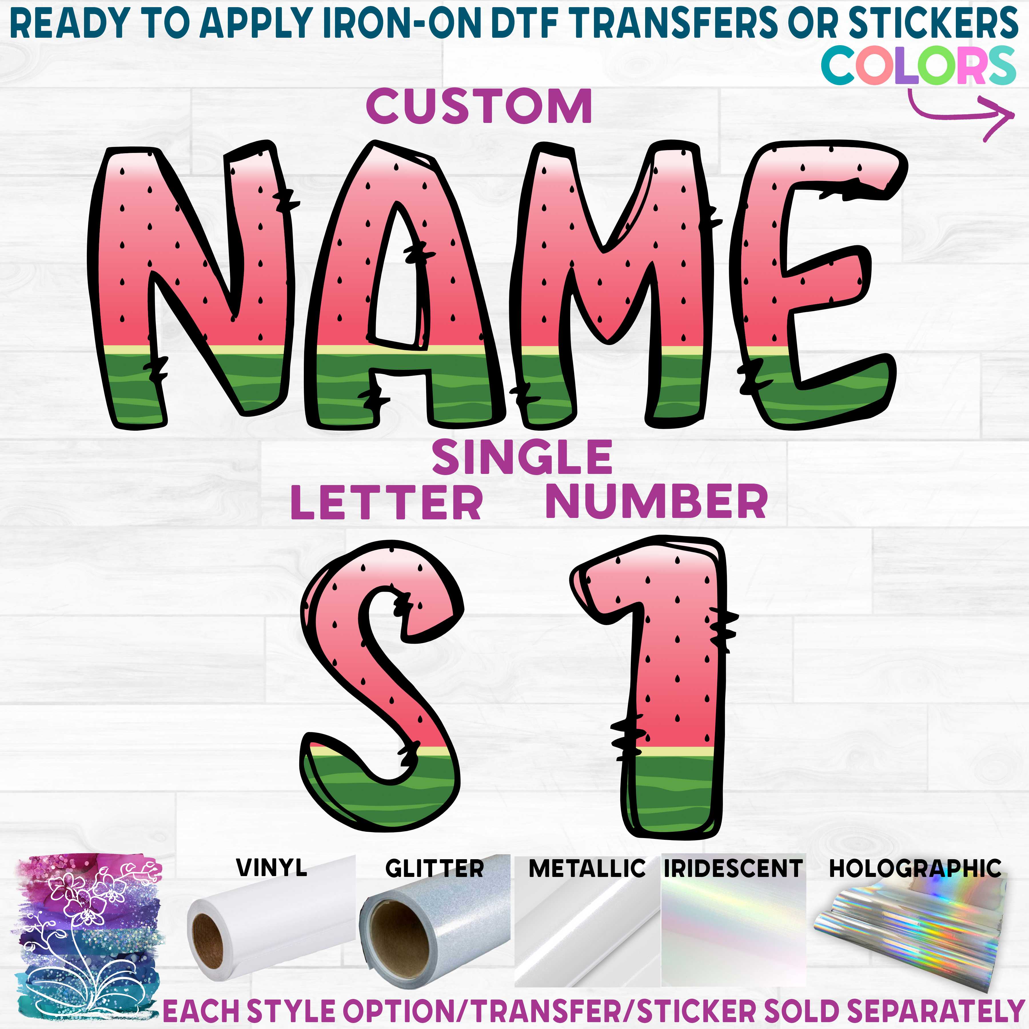 (s367-P6315) Pink Watermelon Letters Numbers Custom Name Text