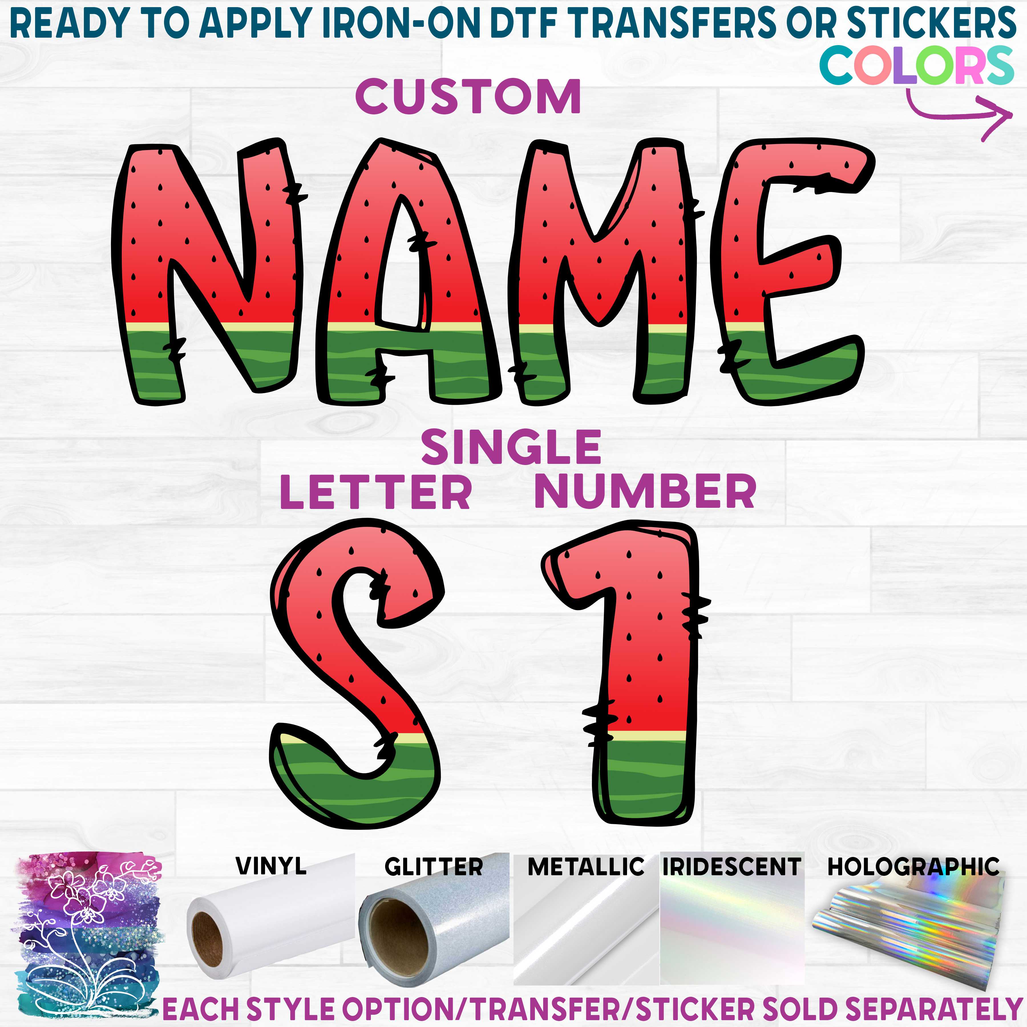 (s367-P6316) Red Watermelon Letters Numbers Custom Name Text