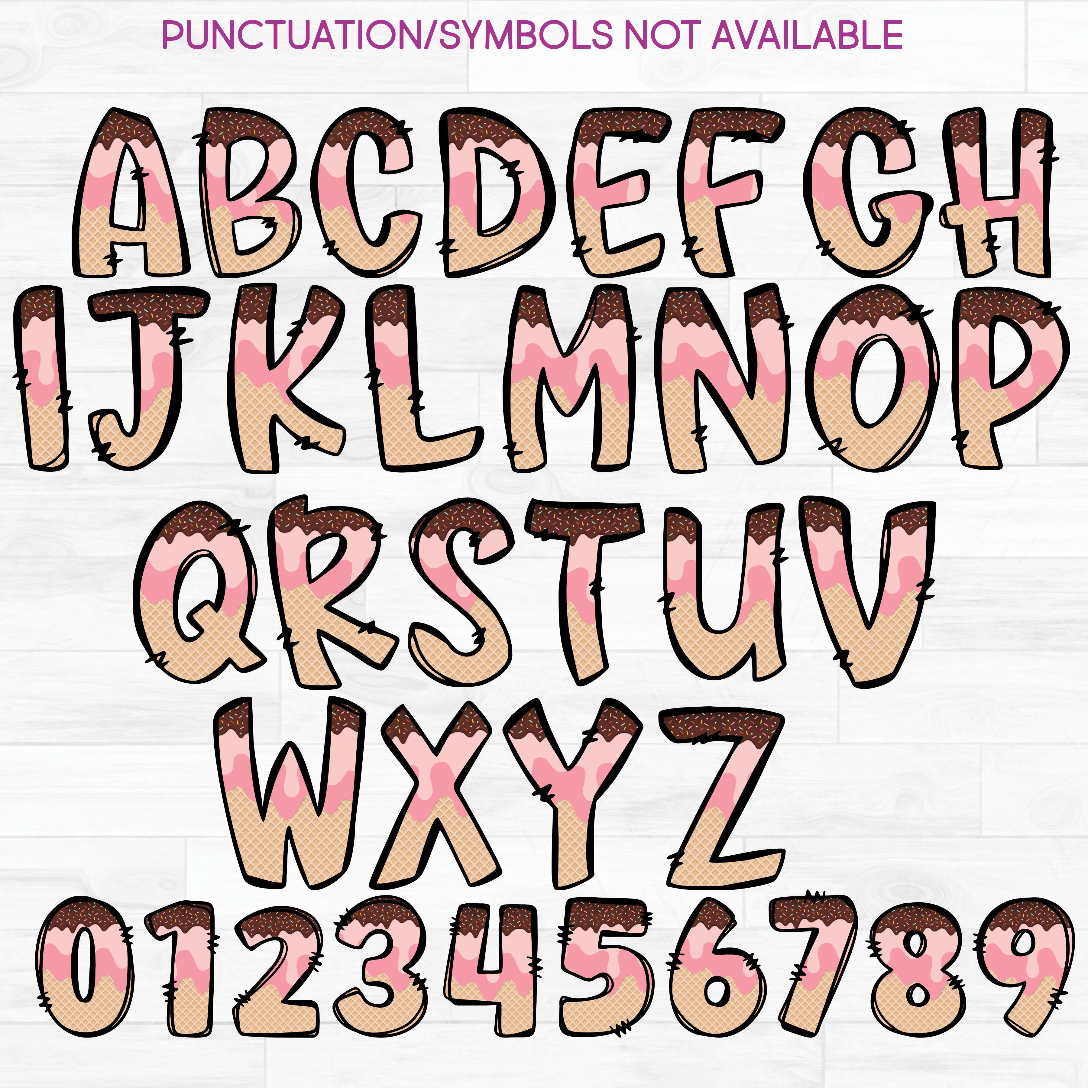 (s367-P6376) Pink Ice Cream Waffle Cone Letters Numbers Custom Name Text