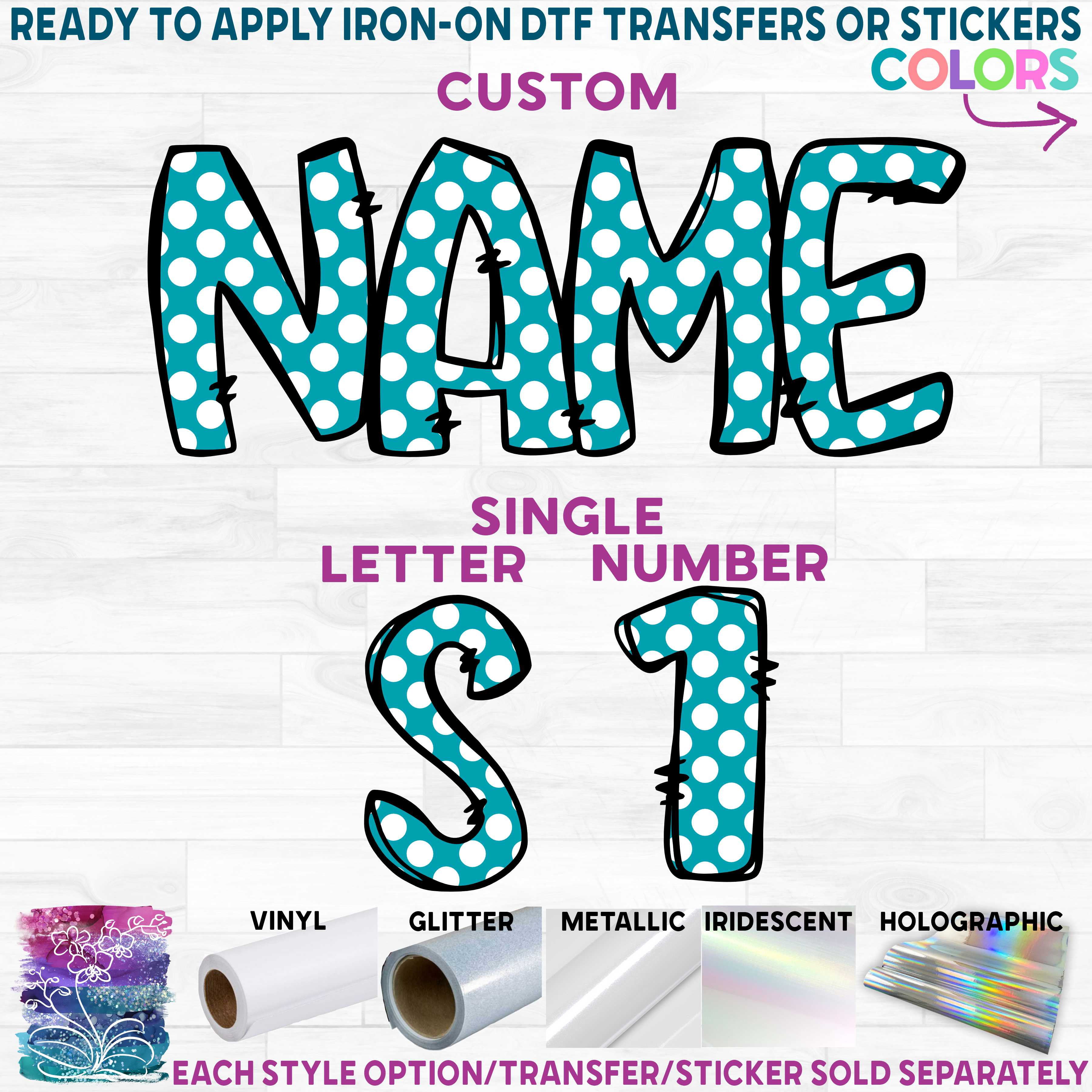 (s367-O8006 White) Polka Dot Letters Numbers Custom Name Text