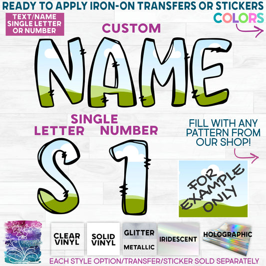 (s367) Custom Pattern Letters Numbers Name Text Glitter or Vinyl Iron-On Transfer or Sticker