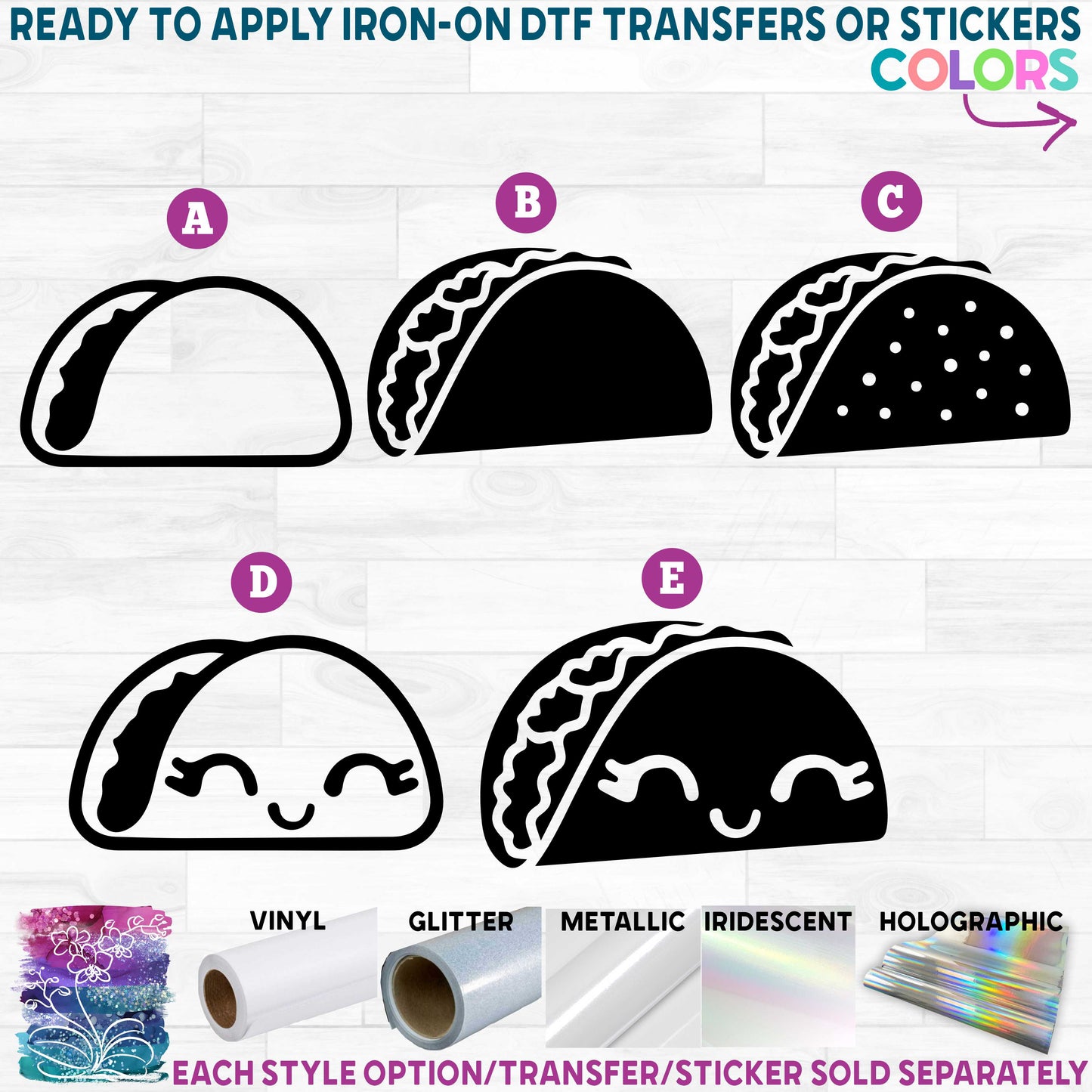 (s368-2) Taco Tacos Printed Heat Transfer or Sticker