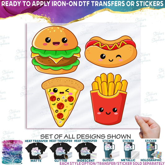 (s368-G4) Set of 4 Kawaii Fast Food Hamburger Hot Dot French Fries Pizza Slice