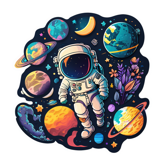 (s369-4-W) Astronaut Planets Galaxy Space