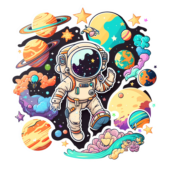 (s369-4-X) Astronaut Planets Galaxy Space