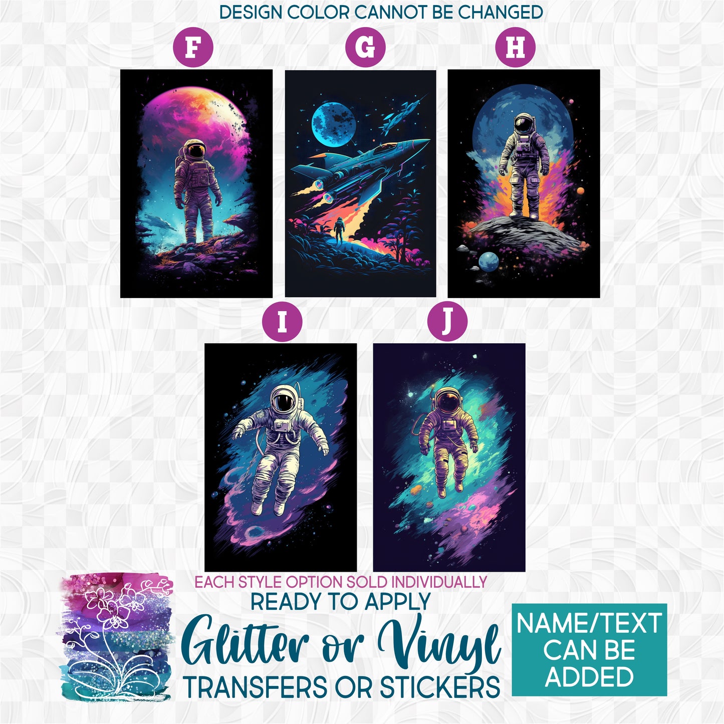 SBS-369-4 Astronaut Galaxy Space Moon Made-To-Order Iron-On Transfer or Sticker