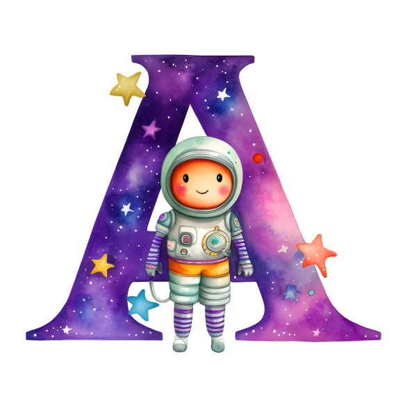 (s369-8) Space Galaxy Astronaut Monogram Letter All Letters A-Z