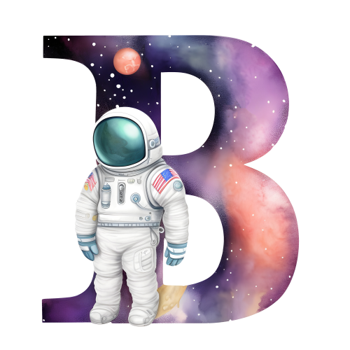 (s369-8) Space Galaxy Astronaut Monogram Letter All Letters A-Z