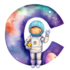 (s369-8) Space Galaxy Astronaut Monogram Letter All Letters A-Z