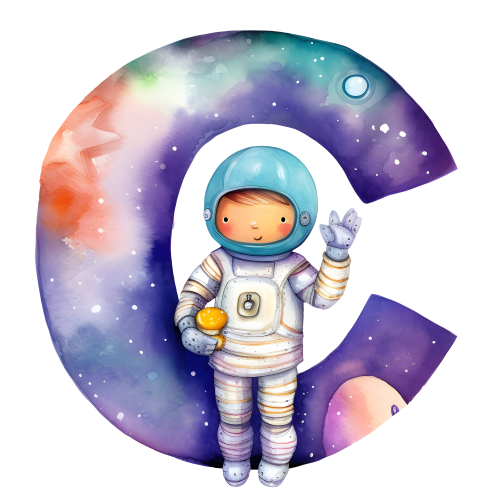 (s369-8) Space Galaxy Astronaut Monogram Letter All Letters A-Z