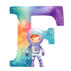 (s369-8) Space Galaxy Astronaut Monogram Letter All Letters A-Z