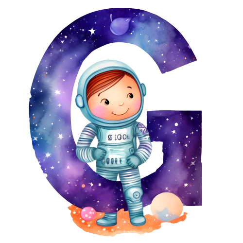 (s369-8) Space Galaxy Astronaut Monogram Letter All Letters A-Z