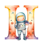 (s369-8) Space Galaxy Astronaut Monogram Letter All Letters A-Z