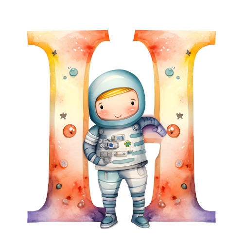 (s369-8) Space Galaxy Astronaut Monogram Letter All Letters A-Z