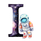 (s369-8) Space Galaxy Astronaut Monogram Letter All Letters A-Z