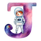 (s369-8) Space Galaxy Astronaut Monogram Letter All Letters A-Z