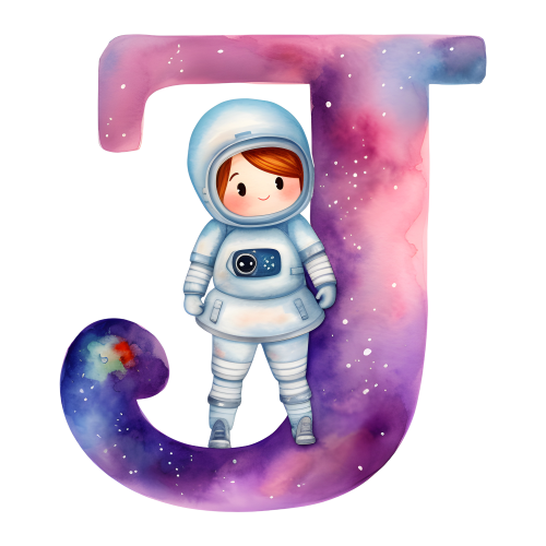 (s369-8) Space Galaxy Astronaut Monogram Letter All Letters A-Z