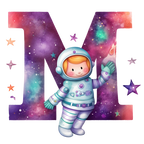 (s369-8) Space Galaxy Astronaut Monogram Letter All Letters A-Z