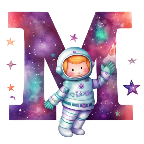 (s369-8) Space Galaxy Astronaut Monogram Letter All Letters A-Z