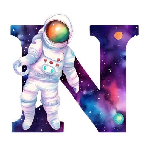 (s369-8) Space Galaxy Astronaut Monogram Letter All Letters A-Z