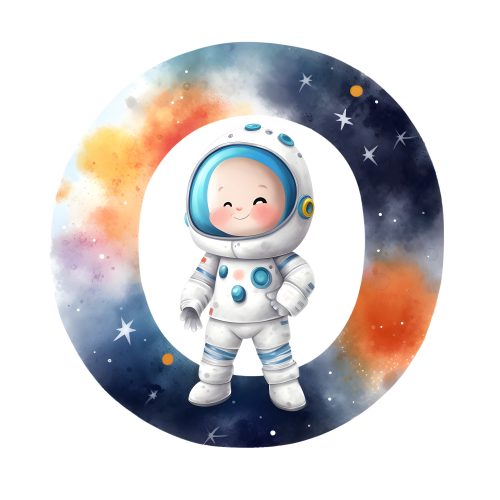(s369-8) Space Galaxy Astronaut Monogram Letter All Letters A-Z