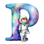 (s369-8) Space Galaxy Astronaut Monogram Letter All Letters A-Z
