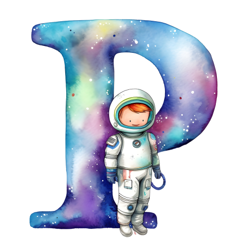(s369-8) Space Galaxy Astronaut Monogram Letter All Letters A-Z