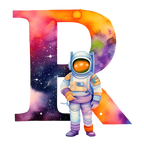 (s369-8) Space Galaxy Astronaut Monogram Letter All Letters A-Z