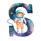 (s369-8) Space Galaxy Astronaut Monogram Letter All Letters A-Z