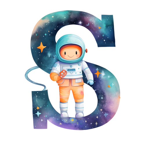 (s369-8) Space Galaxy Astronaut Monogram Letter All Letters A-Z
