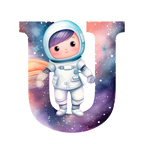 (s369-8) Space Galaxy Astronaut Monogram Letter All Letters A-Z